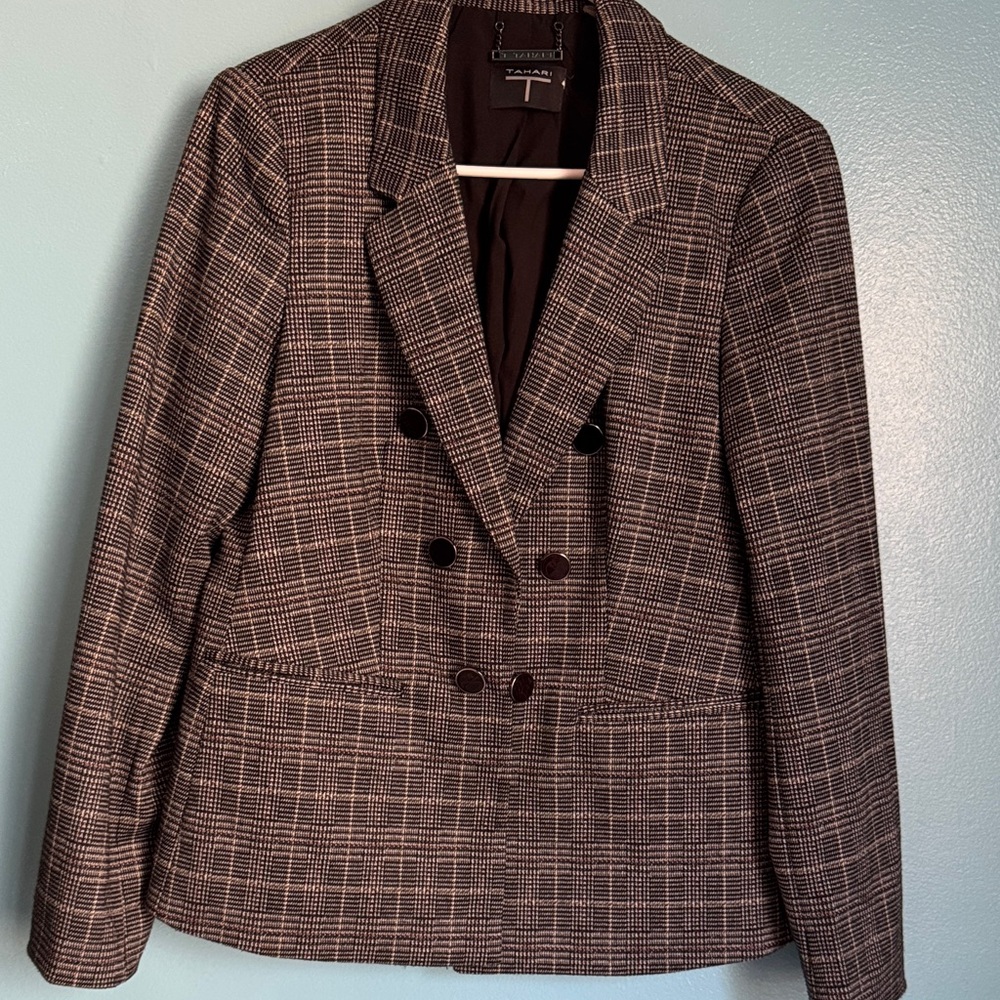 T Tahari Brown Plaid Blazer